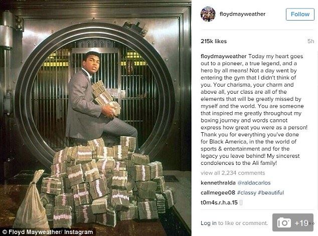 Mayweather Berbagi Pos Soal Meninggalnya Muhammad Ali