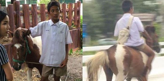 Geger Bocah Menunggangi Kuda Saat Sekolah