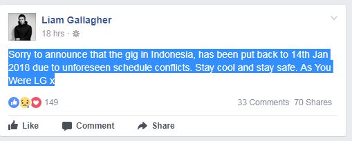Konser Noel Gallagher Jakarta Ditunda Tahun Depan